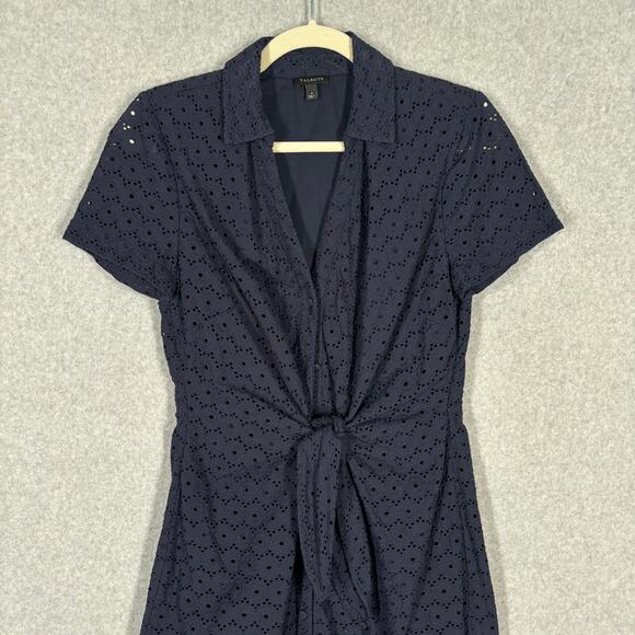 Talbots Dress 4 Navy Knee Eyelet Tie Front Shirt Cotton Sailor Mod Career Church - Picture 4 of 12